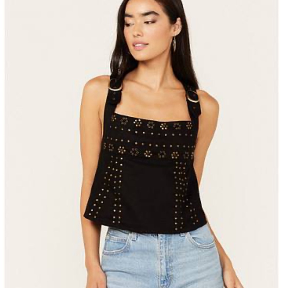 NEW WITH TAGS Free People Western Black Studded Women's Top
